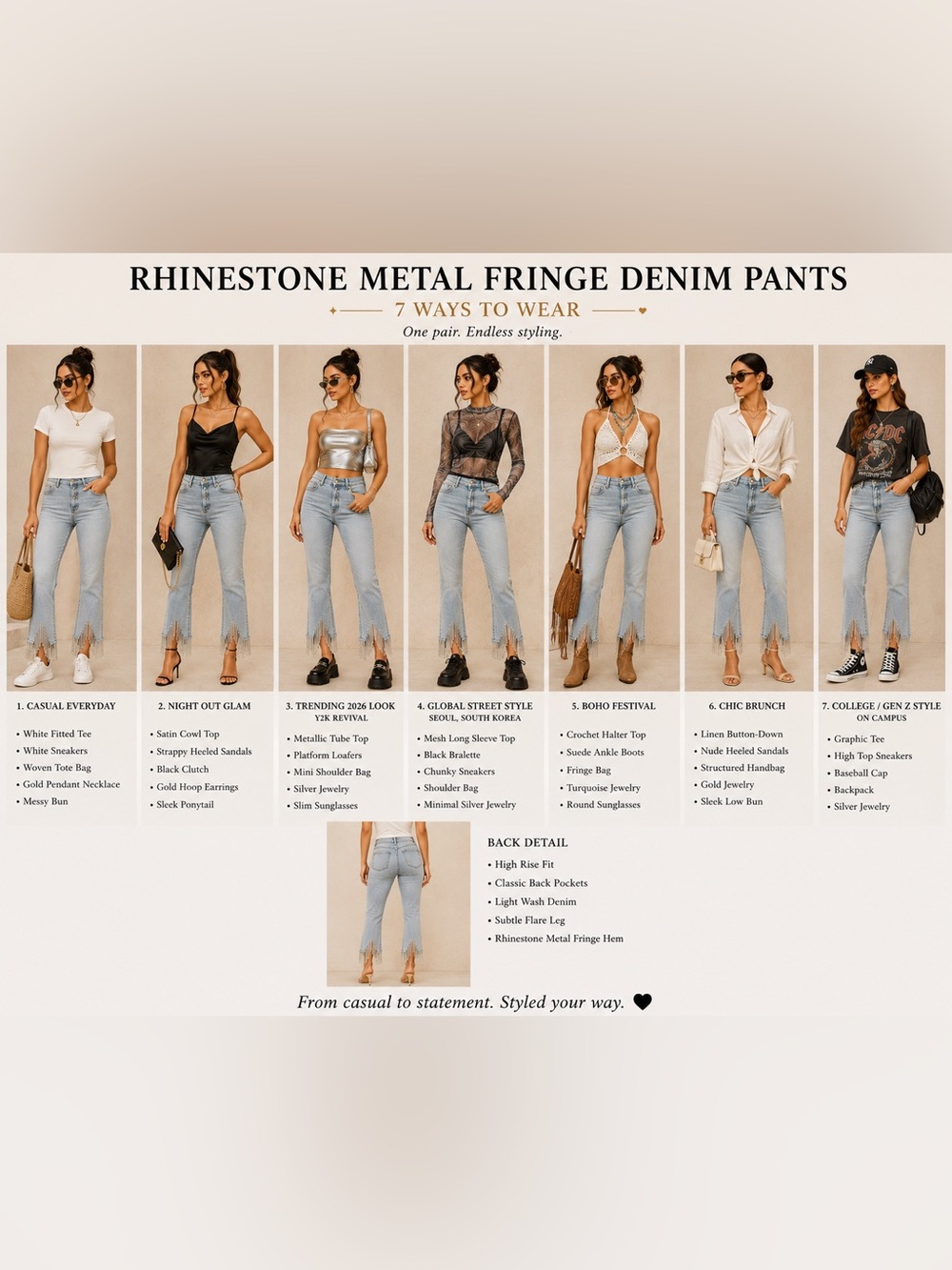 cropped flares with rhinestone fringe trim - Picture 2 of 10